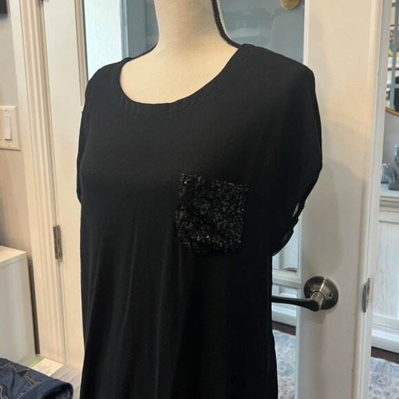 Coco & Tashi Sequins Pocket Sheer Back Black Shirt L - Picture 2 of 9